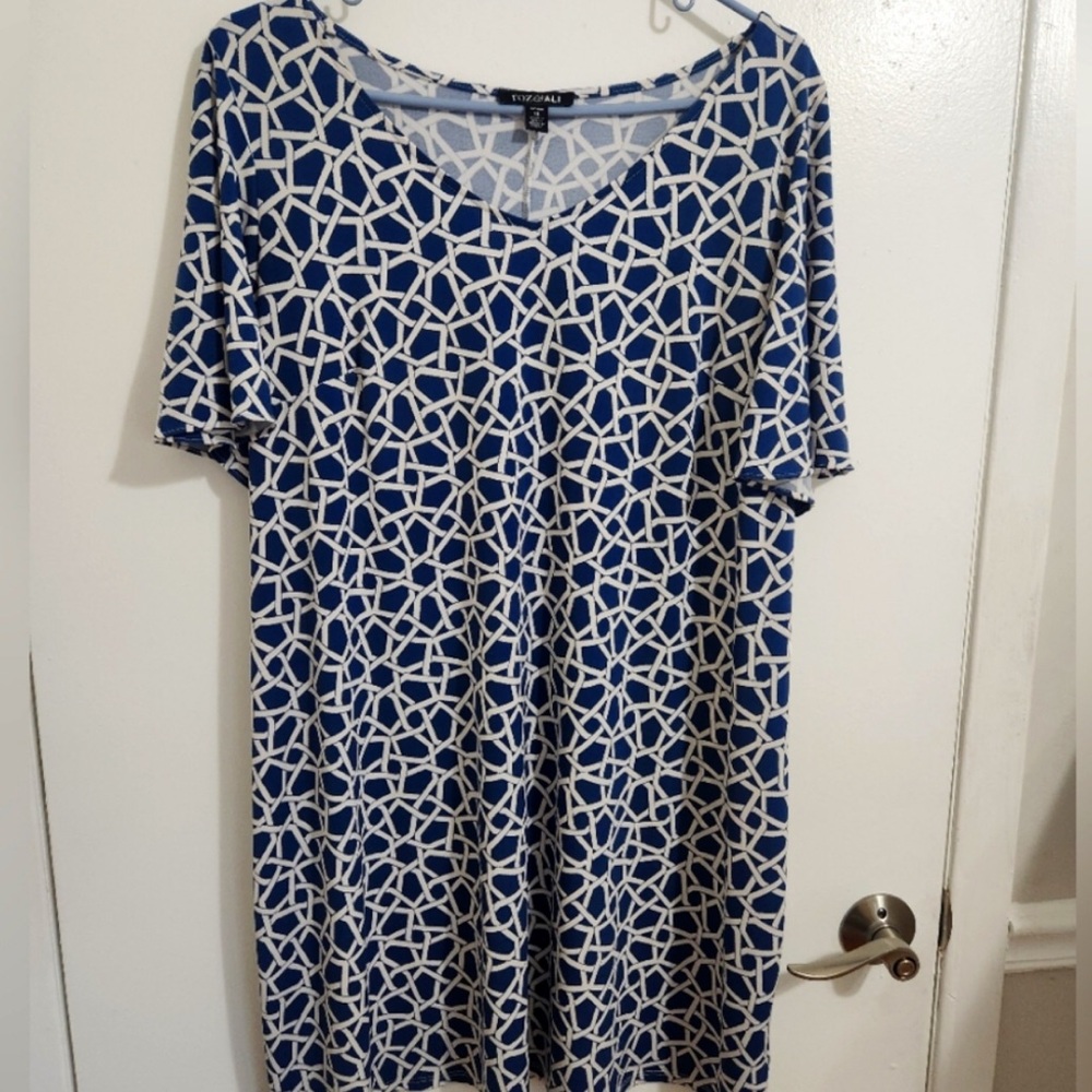 Blue and White Geometric Mini Dress